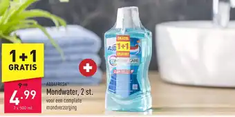 ALDI Aquafresh mondwater 2 st 1+1 gratis aanbieding