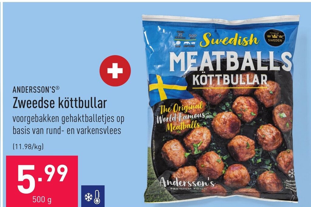 Andersson's zweedse kottbullar 500g promotie bij ALDI
