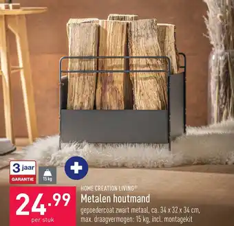 ALDI Metalen houtmand 34 x 32 x 34 cm per stuk aanbieding