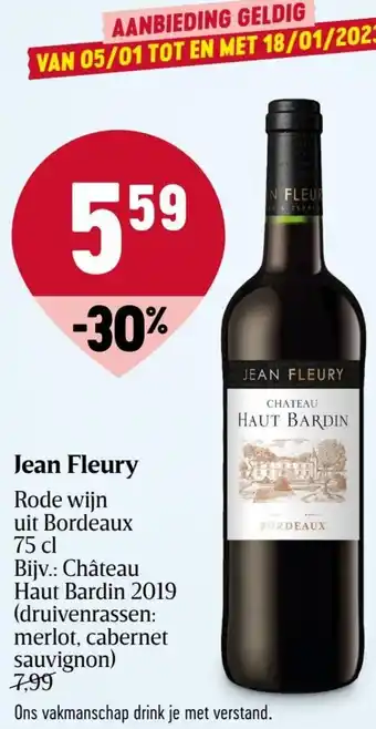 Delhaize Jean Fleury Rode Wijn uit Bordeaux 75cl aanbieding