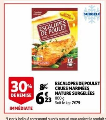 Auchan Escalopes de poulet crues marinees nature surgelees 800g aanbieding