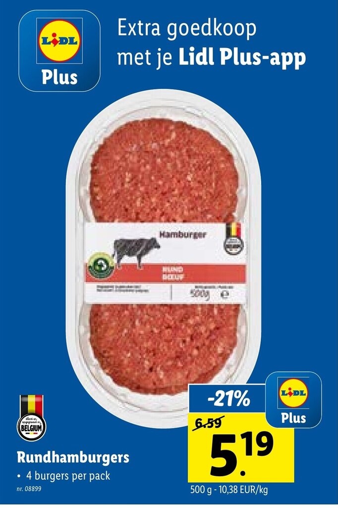 Rundhamburgers 500g promotie bij Lidl