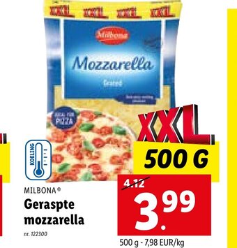 Lidl Milbona geraspte mozzarella 500g aanbieding