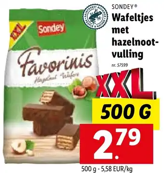 Lidl Sondey wafeltjes met hazelnoot-vulling 500g aanbieding