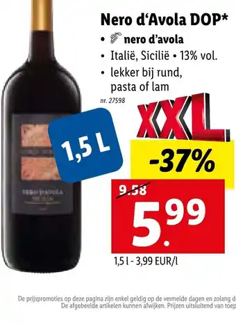 Lidl Nero d'avola DOP 1,5L aanbieding