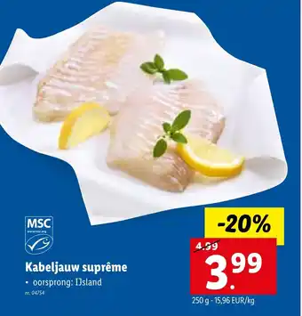 Lidl Kabeljauw supreme 250g aanbieding