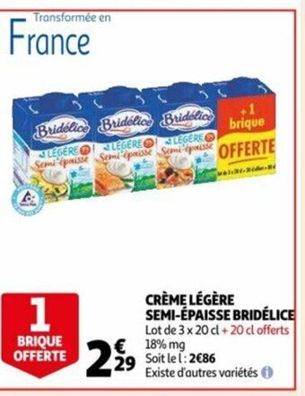 Auchan Creme legere semi-epaisse bridelice aanbieding