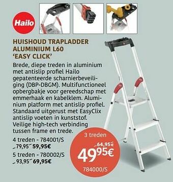 HandyHome Huishoud trapladder aluminium l60 easy click 3 treden aanbieding