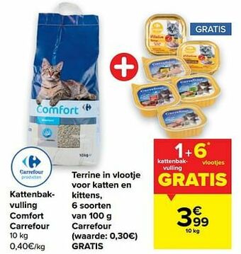 Carrefour Kattenbakvulling comfort carrefour + terrine in vlootje voor katten en kittens, 6 soorten carrefour aanbieding