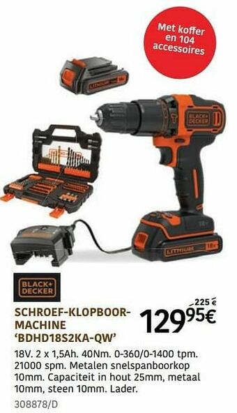 HandyHome Black + decker schroef-klopboormachine bdhd18s2ka-qw aanbieding