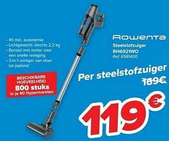 Carrefour Rowenta steelstofzuiger rh6921wo aanbieding
