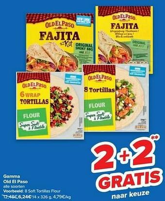 Carrefour Old el paso 8 soft tortillas flour aanbieding