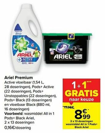 Carrefour Wasmiddel all in 1 pods+ black ariel aanbieding