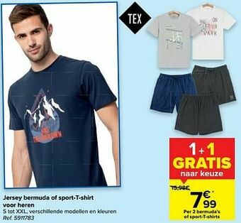 Carrefour Jersey bermuda of sport-t-shirt voor heren aanbieding