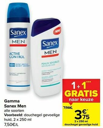 Carrefour Sanex men douchegel gevoelige huid aanbieding
