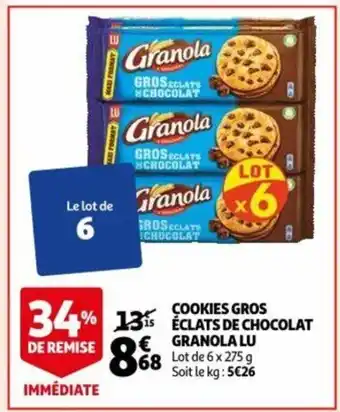 Auchan LU Granola Cookies Gros Eclats De Chocolat Lot de 6 x 275g aanbieding