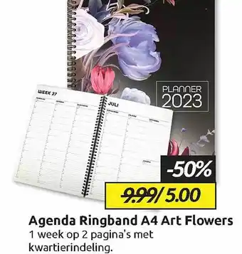 Boekenvoordeel Agenda ringband a4 art flowers aanbieding