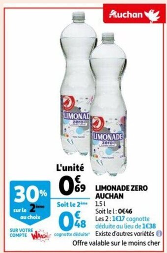 Auchan Auchan Limonade Zero 1.5L aanbieding