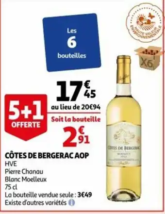 Auchan Cotes De Bergerac Aop HVE Pierre Chanau Blanc Moelleux 75cl aanbieding
