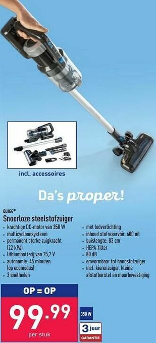 ALDI Quigg snoerloze steelstofzuiger aanbieding