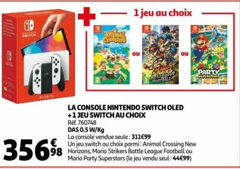 La Console Nintedo Switch OLED +3 Jeux Switch Au Choix promotie bij Auchan