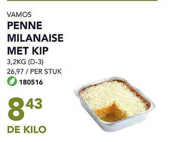 Bidfood Vamos penne milanaise met kip aanbieding