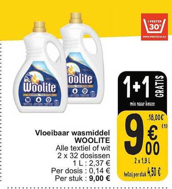 Cora Vloeibaar wasmiddel woolite aanbieding