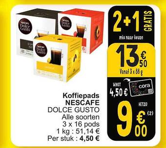 Cora Koffiepads nescafé dolce gusto aanbieding