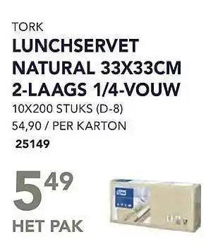 Bidfood Tork lunchservet natural 33 x 33 cm 2-laags 1-4-vouw aanbieding