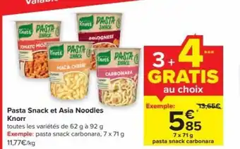 Carrefour Market Knorr Pasta Snack et Asia Noodles 7x 71g, 3+4 Gratis aanbieding