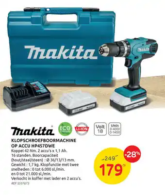 Makita Klopschroefboormachine Op Accu HP457DWE