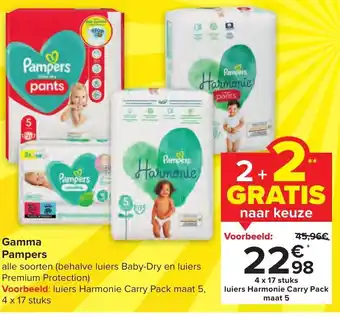 Carrefour Gamma pampers 4 x 17 stuks. 2 + 2 gratis aanbieding