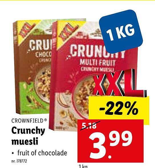 Crownfield crunchy muesli promotie bij Lidl
