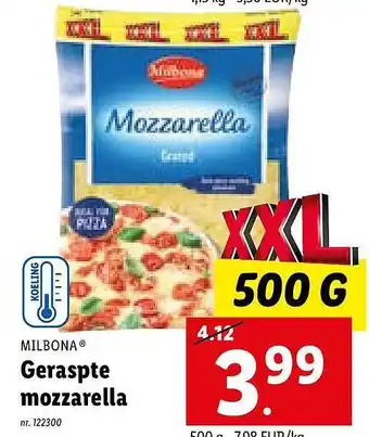 Lidl Milbona geraspte mozzarella aanbieding