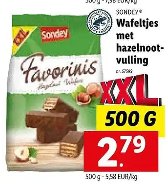 Lidl Sondey wafeltjes met hazelnootvulling aanbieding