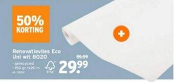 GAMMA Renovatievlies eco uni wit 8020 aanbieding
