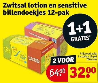 Kruidvat Zwitsal lotion en sensitive billendoekjes 12-pak aanbieding
