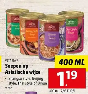 Lidl Vitasia soepen op aziatische wijze aanbieding