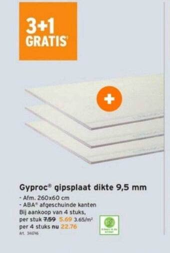 GAMMA Gyproc gipsplaat dikte 9,5 mm aanbieding