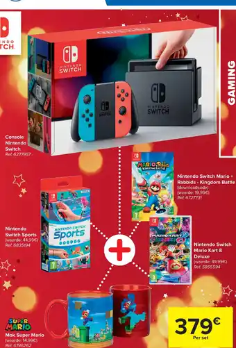 Carrefour Console Nintendo Switch + Sports + Switch Mario Kart 8 Deluxe + Mario Switch + Rabbids - Kingdom Battle aanbieding
