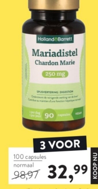 Holland & Barrett Holland & Barrett Mariadistel 250mg 3 x 100 Capsules aanbieding