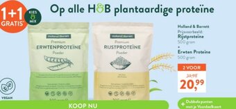 Holland & Barrett Holland & Barrett Rijstproteine 500gram + Erwten Proteine 500gram 1+1 Gratis aanbieding