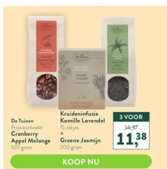 Holland & Barrett De Tuinen Cranberry Appel Melange 100gram + Kruideninfusie Kamille Lavendel + Groene Jasmijn aanbieding