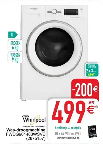 Cora Whirlpool Was-droogmachine FWDG961483WSVE aanbieding