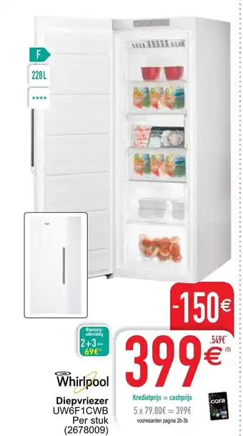 Cora Whirlpool Diepvriezer UW6F1CWB aanbieding