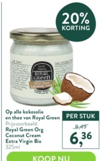 Holland & Barrett Kokosolie en Thee van Royal Green Org Coconut Cream Extra Virgin Bio 325 ml aanbieding