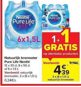 Carrefour Natuurlijk bronwater pure life nestlé aanbieding