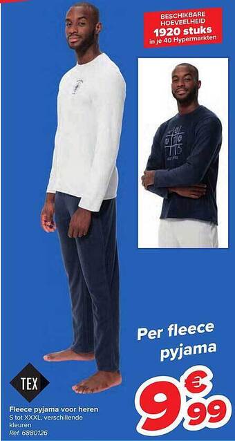 Carrefour Fleece pyjama voor heren aanbieding