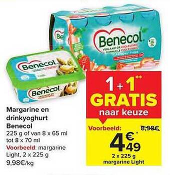 Carrefour Margarine en drinkyoghurt benecol aanbieding