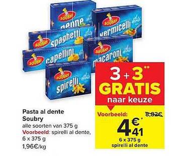 Carrefour Pasta al dente soubry aanbieding